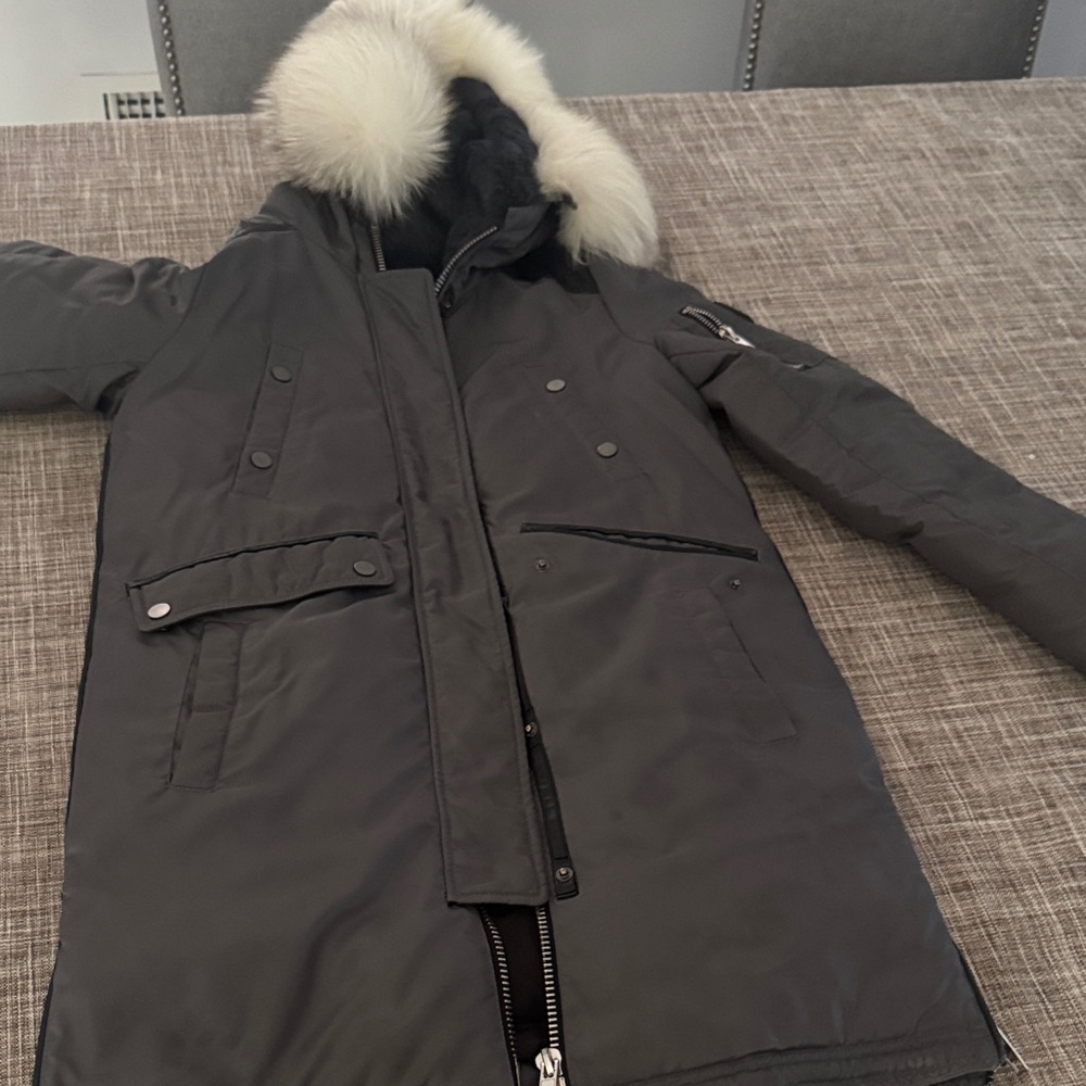 Nicole benisti Gray Parka with Fur Hood